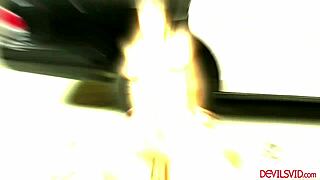 Guy Rams Brunette Cop's Throat with Monster Cock