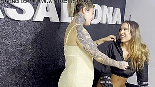 fuck my swollen pussy started dripping during tattoo so she licked me to juicy orgasm!!