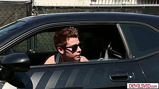 Guy Rams Brunette Cop's Throat with Monster Cock