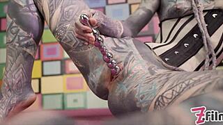 Anal Queen Anuskatzz in Tight Corset Rams Metal Toy Then Takes Huge Dick Assfucking Till She Squirts