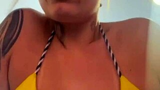 Bikini gym workout by beach drenches her in lust