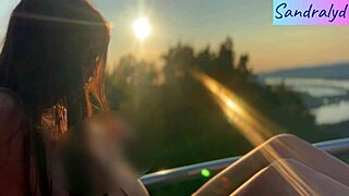 Pretty Hungarian brunette tempts with outdoor nipple play