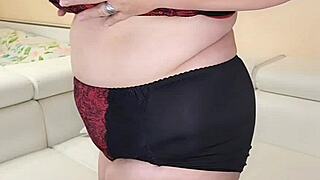 thick busty granny wife strips lingerie revealing hairy pussy and huge tits naked