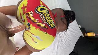 white guy lines up big black ass ebony through yoga pants hole for gloryhole doggystyle facefucking and cum dump