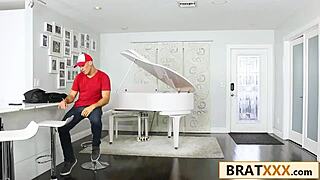 hunting tiny shy tattooed brunette teen on sofa leads to hardcore deepthroat doggystyle and condom cowgirl pounding