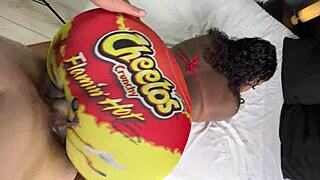 white guy lines up big black ass ebony through yoga pants hole for gloryhole doggystyle facefucking and cum dump