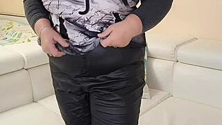 thick busty granny wife strips lingerie revealing hairy pussy and huge tits naked