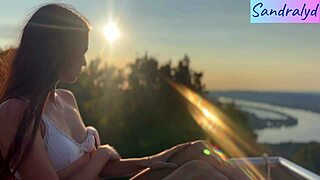 Pretty Hungarian brunette tempts with outdoor nipple play