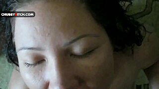 young chubby brunette gives sensual pov blowjob ends in hot facial