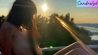 Pretty Hungarian brunette tempts with outdoor nipple play