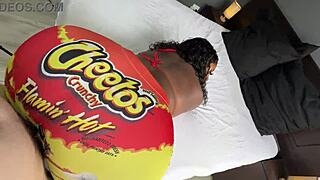 white guy lines up big black ass ebony through yoga pants hole for gloryhole doggystyle facefucking and cum dump