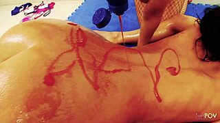 fake tits lesbians lick syrup off bodies then dive into pussies