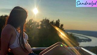 Pretty Hungarian brunette tempts with outdoor nipple play