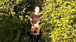 Brunette Fingers Pussy To Orgasm In Risky Outdoor Nature Spot