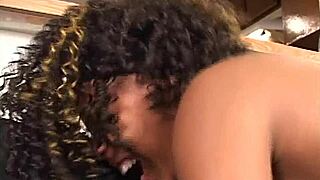 dig into this curly afro american babe's hairy pussy with deepthroat blowjobs and doggystyle pounding