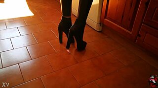 Garage Mistress Boots Dominate Huge Heels Slave