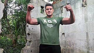 Brazillian bodybuilder yuri gaucho jerks monster cock relieving huge tension