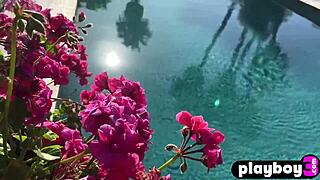 ana foxxx poses hot in lingerie then masturbates by pool