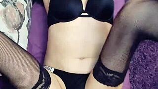 wife's wet pussy squirts posing in lingerie homemade!!