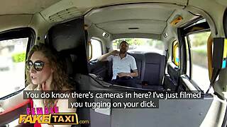 Sexy cabbie in RED DRESS fucks passenger HARD on backseat till CUMSHOT