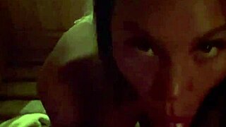 Monika Fox sucks big cock with pierced nipples in sauna