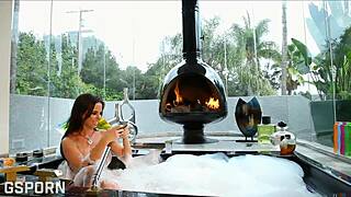 doesn't this busty brunette milf's wet bathroom pussy rub make you throb?