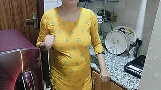 stepmom's bent over kitchen counter big tits out i fuck her horny indian pussy doggystyle close up cumshot