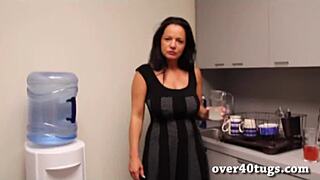 imagine this busty milf stroking monster cock in kitchen handjob