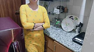 stepmom's bent over kitchen counter big tits out i fuck her horny indian pussy doggystyle close up cumshot