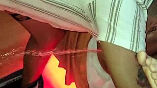 Husband Triggers Massive Squirt from Tattooed Latina Wife