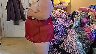 Chubby BBW milf peels off lingerie teasing huge natural tits and ass