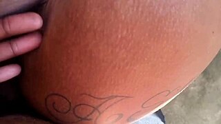 Chubby ebony bbw with big ass and tits takes bareback big black cock assfucking in abandoned house