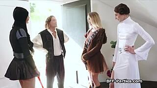 oh man sexy cosplay with girlfriends turned into wild horny fourway fuck