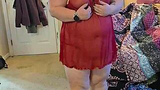 Chubby BBW milf peels off lingerie teasing huge natural tits and ass