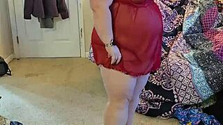 Chubby BBW milf peels off lingerie teasing huge natural tits and ass