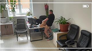 office slut rides boss COWGIRL while hubby's home 😈 hidden cam ravishes her tits