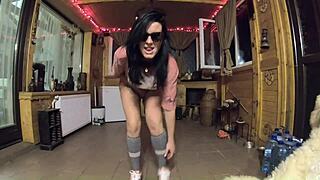 curvy milf calla teases with intimate sweaty workout and dirty foot talk