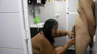 Neighbor stops by bathroom to shave my throbbing cock smooth before wild fuck