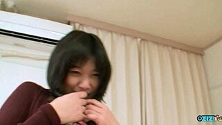 fat asian mature gets fingered and toy teased before riding small cock ending in hairy pussy creampie