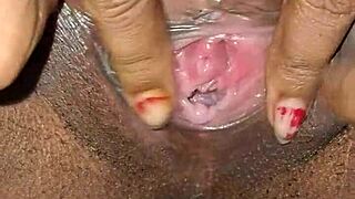 Indian bhabhi rams huge dildo deep in wet hairy pussy