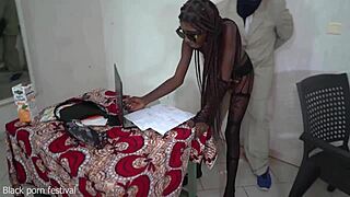 african secretary strips costume for boss showing skinny hot body