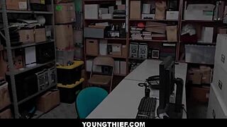 Fucking Skinny Shoplifter Emma Starletto in Front of Boyfriend!