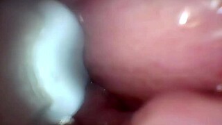 Watch Semen Blast Deep into Cervix Through Wide Stretched Pussy Endoscope!