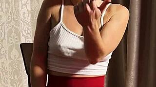 Petite Redhead Lifts SHORT SKIRT Reveals STOCKINGS Mobile 4K