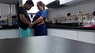 hey, watch me talk this thick colombian employee into kitchen fuck on the bed part 1