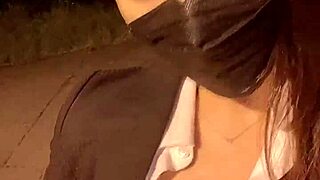 Japanese babe spreads legs for outdoor pussy pounding in public