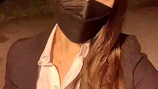 Japanese babe spreads legs for outdoor pussy pounding in public