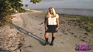 All-Natural Blonde Flashes Tanned Tits and Shaved Pussy Outdoors