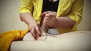 suggestive finger slides into clients urethra and tight anal during oily massage tempts more