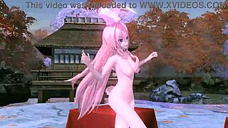 megurine luka's full nude mod reveals big tits ass pussy and boobs in single red leaf project diva